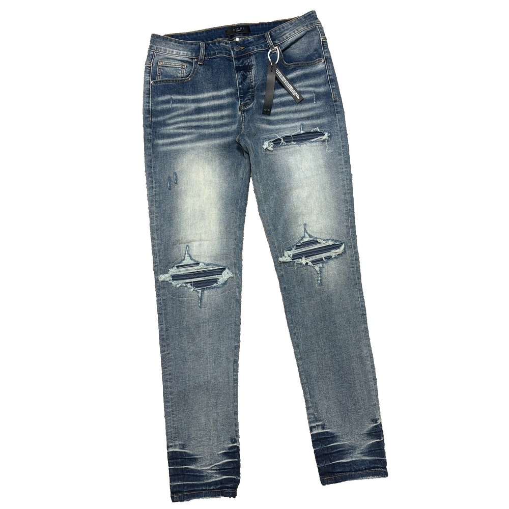 Amiri Jeans Mens Sz 34 (act. 32x31) Button Whiskers Distressed Patches Stretch